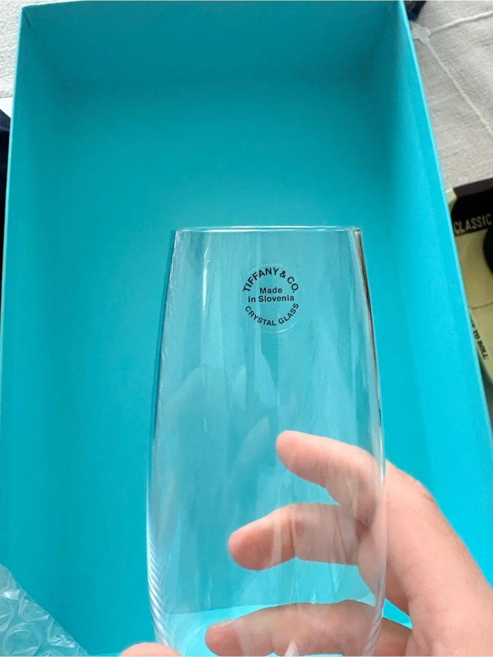 Tiffany & Co. Clear Crystal Champagne Flutes with Signature Blue Box